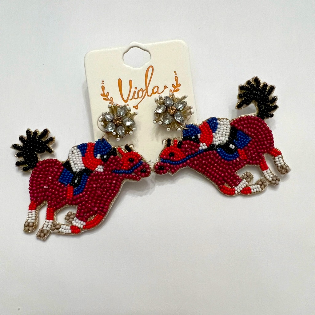 Viola Red Beaded Horse Kentucky Derby Earrings
